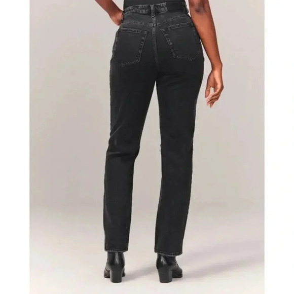 Abercrombie and Fitch Curve Love High Rise Dad Jeans Black Destroy Size 26 NWT - Picture 3 of 7